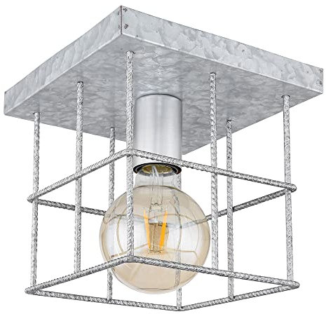 Globo Deckenleuchte 1 flammig Deckenlampe Wohnzimmer Industriell Holz Spotleuchte E27, Metallgitter zinkfarben, 1x E27 Fassung, LxBxH 20x20x20 cm