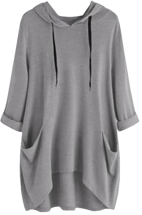 Hoodies für Damen, locker, leichter Tunika, Kapuzen-Sweatshirt, übergroßer langer Pullover, Tops mit Taschen, einfarbig, lässig, lange Pullover