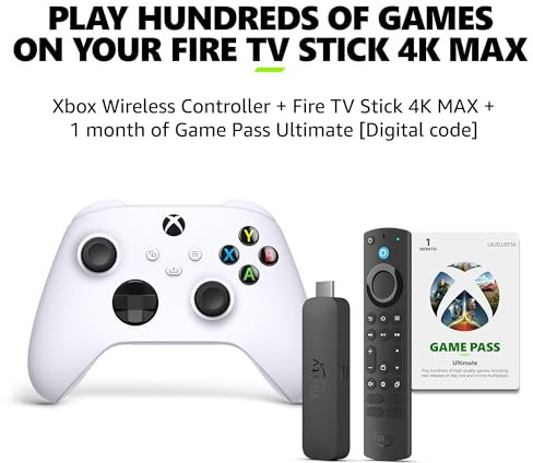 Xbox Wireless Controller - Standard - Robot White + Amazon Fire TV Stick 4K Max + 1 Month Game Pass Ultimate