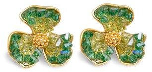 SINGULARU - Pendientes Clover. Flor en Latón con Acabado en Baño Oro de 18Kt Estilo Botón Maxi con Cristales de Colores. Joyas para Mujer