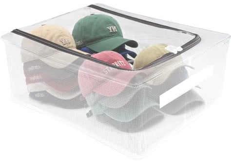 Gzsekken Baseball Cap Storage Organizer, Hat & Cap Case with Steel Frame, Stackable & Portable, Double Zipper, Holds 30 Hats
