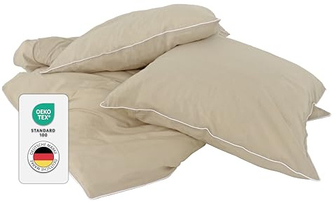 jilda-tex Luxus Premium-Bettwäsche aus Eukalyptus 100% Lyocell Tencel Zertifiziert besonders nachhaltig (Beige, 2 TLG. 135x200cm / 40x80cm)