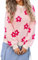 HEYPORK Damen Herbst Winter Warm Bequem Pullover Casual Mode Strickjacke Strickpullover Frauen Blume Langarm Rundhals Strickwaren Bedruckte Pullover(Weiß, XL)
