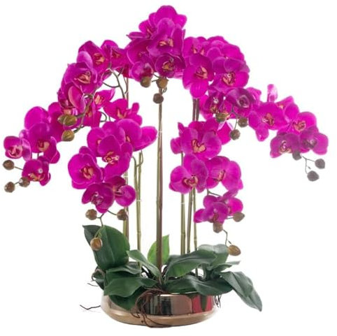 BDDCYWY Faux Orchids with Gold Vase Set Artificial Flower Polyurethane Artificial Phalaenopsis Flowers 65cm Orchids Potted Faux Artificial Flowers