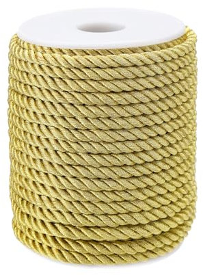 Corda decorativa intrecciata, 6 mm, 3 strati, in poliestere, dorata, in nylon, decorazione per la casa, per la produzione di gioielli, corda d'onore, per borsa di Natale