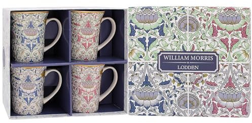 The Leonardo Collection William Morris Lustre Lodden - Juego de 4 tazas para cocina y hogar, elegante juego de 4 tazas de vajilla para cada ocasión, bonito juego de tazas de café para hombres y