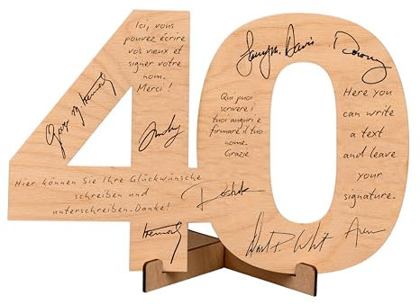 CUBIBOO ART Biglietto Auguri 40 Numeri in Legno Naturale 18CM con Supporto - 40 Anni di Compleanno Uomo - Biglietto 40 Anni Donna