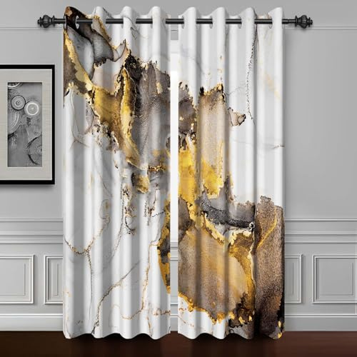 Verdunkelungsvorhänge, Marmor, 160 cm lang, 2 Paneele, 66 x 160 cm, Grau/Weiß/Gold