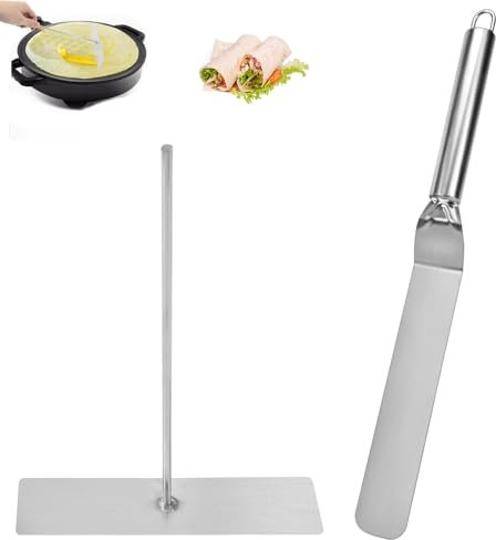 Crepes Verteiler und Spatel Edelstahl 2 Stück Crepes Wender Pfannkuchenwender Crepe Teigverteiler Set T- Form Teigverteiler für Crepes Pfannkuchen Torten