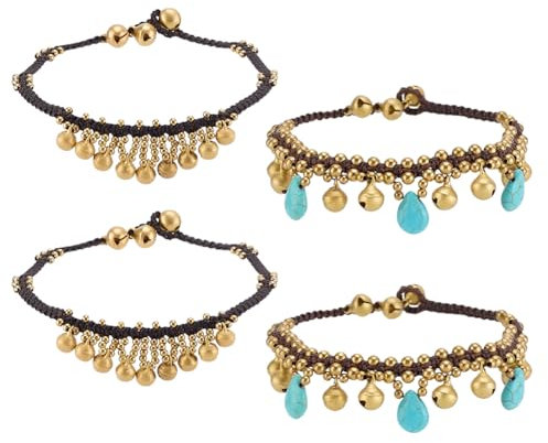 PH PandaHall Bracelets de Cheville Bohèmes 2pcs Bracelets de Cheville Indiens Bracelet de Cheville Doré Accessoires Décoration Turquoise pour Femmes et Adultes Bijoux de Plage D'Été 24cm