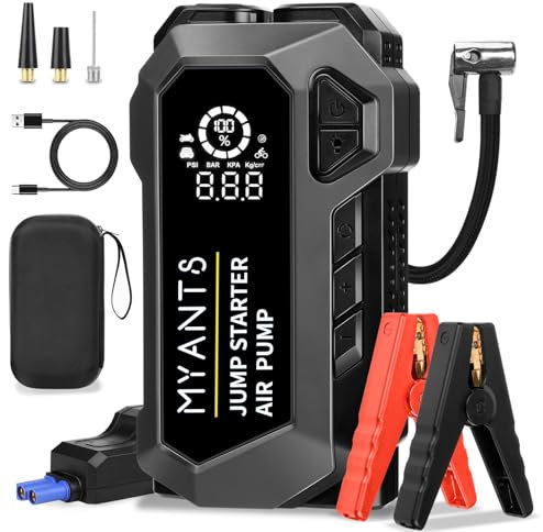 4000A Starthilfe Powerbank mit 150PSI Kompressor, Auto Starthilfe Powerbank mit LED-Licht & Schnell-Ladung, 12V Booster Auto Starthilfe für bis zu 10.0L Benzin & 8.0L Diesel