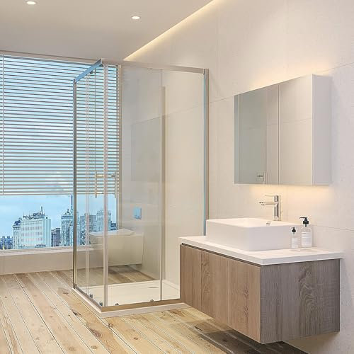 AQUABATOS Duschkabine Eckeinstieg U Form Dusche 90 x 90 x 185 cm (B x T x H) Duschabtrennung 3 Seiten U Kabine Eckdusche Schiebetüren mit Seitenwand Freistehend Sicherheitsglas ESG ohne Duschwanne