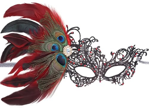 ETOFETE Spitzenfeder-Maskenmaske für Damen, elegante Augenmaske für Damen, halbes Gesicht, für Halloween, Maskerade, Ball, Abschlussball, Party, Kostüm