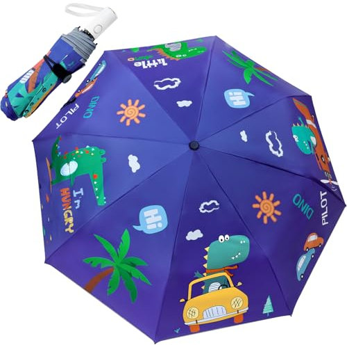 HOTUT Regenschirm Kinder, 8 Rippen Automatik Kinderschirm mit Reflektoren und Niedlichem Muster, Faltbar Regenschirm, Leichter Taschenschirm, sonnenschirm tragbar für Jungen