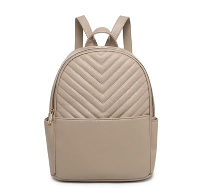 JFY Quilted Chevron Pattern Backpack (Khaki)