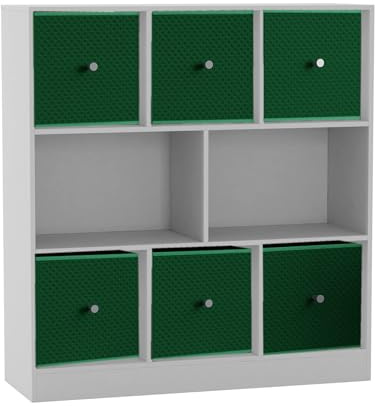 URBNLIVING 8 Cube Asymmetrical Bookcase with 6 Fabric Storage Drawers, Modern Freestanding Shelving Unit for Books, Toys & Decor, Engineered Wood Organizer Cabinet for Home & Office