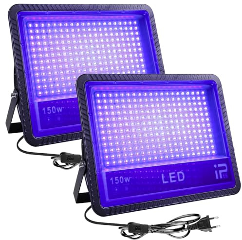 150W LED Schwarzlicht Strahler: 2 Stück IP66 Wasserdichte Schwarzlicht Led Strahler, UV Strahler, UV Licht Schwarzlichtlampe mit Stecker, U-V Partylicht UVFluter für Disco, Bar, Glow Party, Halloween