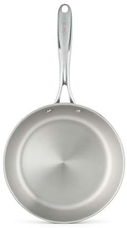 VIER Essentia,Sartén Acero Inox 18/10 Diámetro 28cm LIBRE DE PFOA Y BPA Profesional Sin Antiadherente, Triple Fondo Difusor Apto Todo Tipo De Cocinas E Inducción