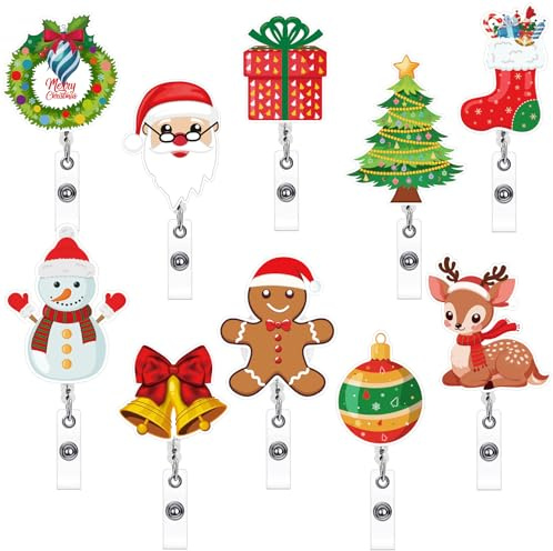 BOUBONI Lot de 10 porte-badges d'infirmière de Noël rétractables avec pince crocodile pour médecin, enseignant, employés de bureau, cadeaux d'allaitement