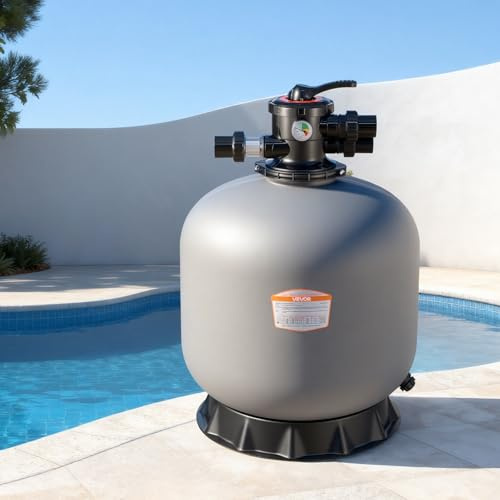 VEVOR Pompa di Filtraggio a Sabbia per Piscina da 610 mm e 65 GPM, Materiale di PE con Valvola Multi Porta a 7 Vie, Risciacquo, Scarico, modalità Invernale e Chiusa, per Piscine Fuori Terra