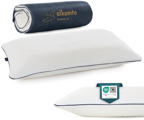alkamto Memory Foam Kopfkissen 68 x 43 cm – Ergonomisches Nackenstützkissen – Oeko-Tex Zertifiziert – Thermoregulierender Bezug – Hypoallergen & Waschbar – Für Rücken- & Seitenschläfer