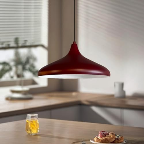 bamyum Champion Pendelleuchte aus Holz, 35 cm Hängelampe Metall E27 Moderne Esstisch Lampe, Skandinavisch Pendellampe für Schlafzimmer Wohnzimmer Küche, Burgunderrot