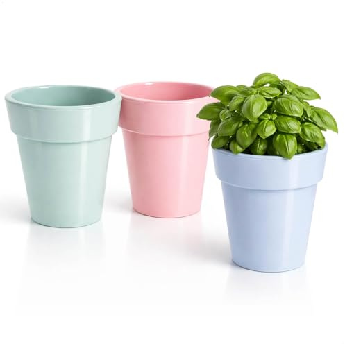 com-four® 3 Pots de Fleurs en Plastique Ø 12 x 12 cm – Cache-Pots en Coloris Pastel Tendance – Pots à Herbes à Poser pour intérieur, Balcon et Jardin (Pot de Fleurs - Rose/Vert/Bleu)