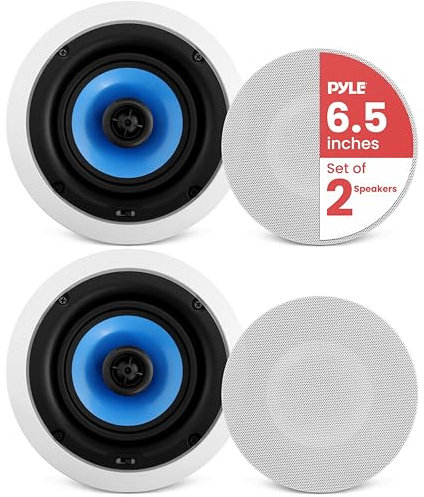 Pyle Altavoces Techo, Pared, 6.5”, 250W, Duales, Estereo, Agudos Ajustables, Rejilla Resistente