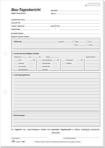 Bau-Tagesbericht - Block, 3 x 50 Blatt, DIN A4, mit Durchschreibepapier