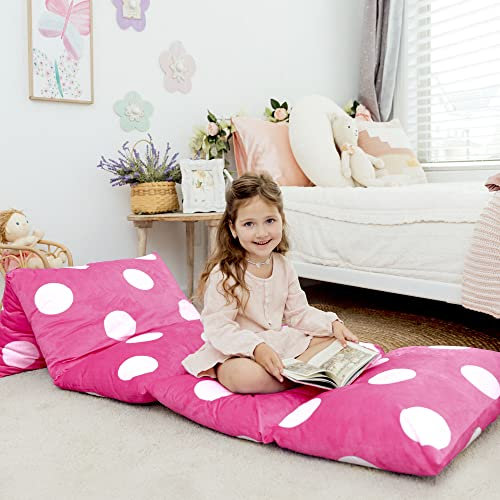 Butterfly Craze Housse de Coussin de Sol, Solution d'assise Confortable et élégante, Coussin de Sol inclinable, Tapis de Sieste pour Tout-Petit, Housse Uniquement, Pois Rose Vif, Queen