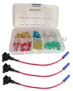 KOLACEN - Kit surtido de fusibles tipo cuchilla de perfil bajo para camión y automóvil, 60 piezas + 3 piezas, calibre 16, adaptador de enchufe para fusible de bajo perfil