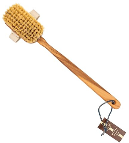 Eco Bath London Luxury Natural Sisal Olive Wood Body Brush - The Ultimate Dry Brushing Body Brush with Firm Bristles and Detachable Handle for Exfoliation, Cellulite Treatment