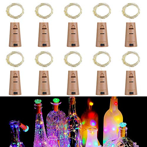 Flaschenlicht lichterkette,RcStarry Weinflaschen LED lichterkett, 10er stück Mini-Lichterkette 2M 20 Leds Silberdraht Licht Sternenlicht für Flasche DIY, Weihnachten, Hochzeit, Halloween (5 farben)