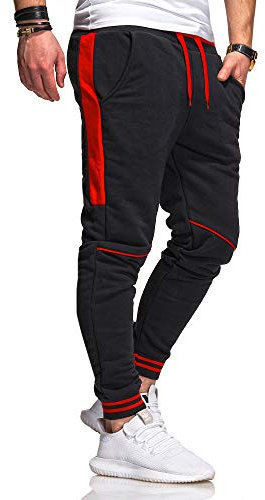 behype. Herren Lange Trainingshose Jogging-Hose Sport-Hose Kontrast-Stripes 60-3171 Schwarz-Rot S