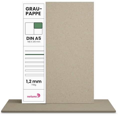 Netuno 100x Graupappe DIN A5 14,8 x 21 cm 738g Graukarton 1,2 mm Buchbinderpappe Bastelarbeiten Buchbinderarbeiten graue Pappe zum Basteln Kalendergestaltung Buchbinder Zubehör Buchbinderkarton grau