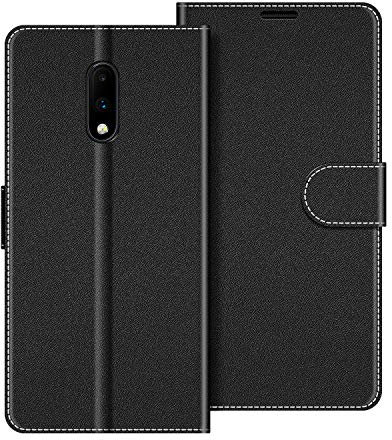 COODIO Handyhülle für OnePlus 7 Handy Hülle, OnePlus 7 Hülle Leder Handytasche für OnePlus 7 Klapphülle Tasche, Schwarz