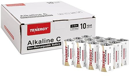 Tenergy 1,5 V C Alkaline LR14 Batterie, Hochleistungs-C-Batterien, nicht wiederaufladbare Batterien für Uhren, Fernbedienungen, Spielzeug und elektronische Geräte, Ersatz C-Zellen-Batterien, 144 Stück