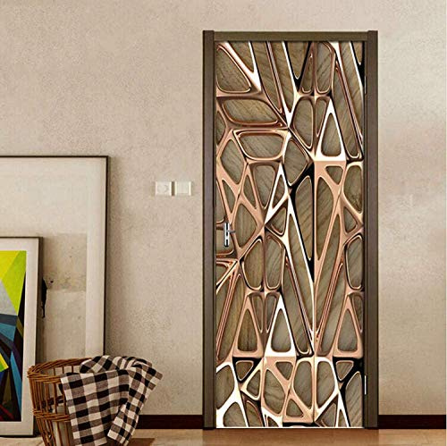 RYQRP Autocollant Porte 3D Modèle en Métal Stickers de Porte PVC Imperméable Trompe l'œil Décoration Papier Peint Murale pour Salon Cuisine Chambre Salle de Bain Decoration 88cmx200cm
