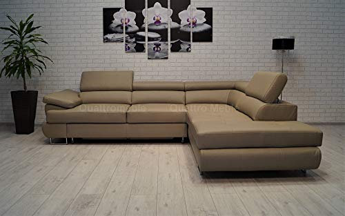Quattro Meble Mocca Echtleder Eckcouch LTN 275 x 225 Sofa Couch mit Schlaffunktion, Bettkasten und Kopfstützen Echt Leder Ecksofa (275 x 225 Ecke Rechts)