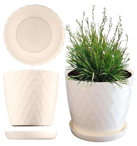KADAX Pot de Fleurs 30 cm – en Plastique avec Soucoupe Intégrée, Pot de Plante pour Une Décoration Florale Moderne dans l'espace Intérieur (Ecru)