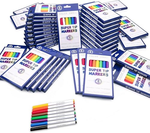 Color Swell super Spitze abwaschbare Marker in Großpackung mit 36 Schachteln und 8 leuchtenden Farben (288 insgesamt), perfekt für Kinder, Partys und Klassenzimmer