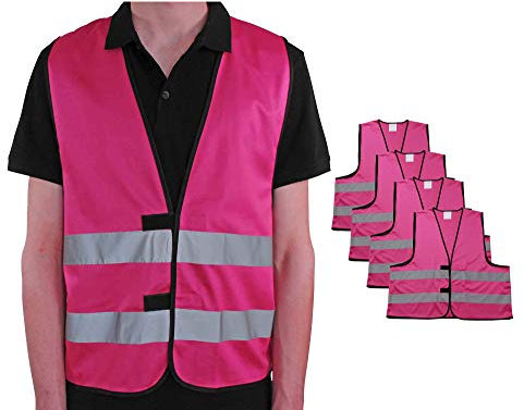 4business 4 Stück Signalweste magenta für Erwachsene Größen S - 3XL Polyester waschbar Sicherheitsweste 4er Set (L/XL)