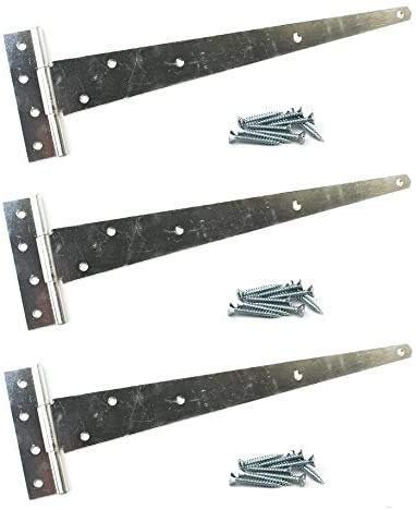 Haven Heritage 24-inch Galvanised T Hinge Set - Heavy Duty Gate and Door Hinge for Wooden Garden Shed - 600mm/3pcs