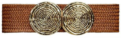 Caspar GU325 breiter elastischer Damen Stretch Taillengürtel mit goldfarbener Doppelschnalle, Gürtelgröße:75 [für Körperumfang 85-95 cm], Farbe:cognac