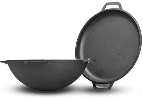 4BIG.fun 8L Schwenktopf Kazan Grill BBQ Camping Bräter Gusseisen Deckel-Bratpfanne Plow Tatarskij Grillen Kohle Kessel Außenküche Feldküche Zelten Gulasch