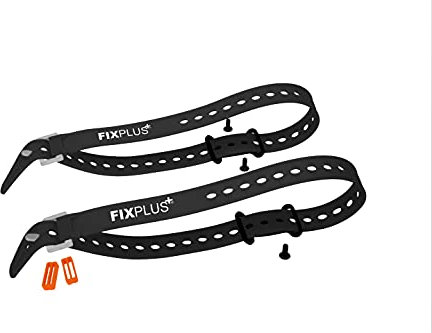 Fixplus Gear Tightener Set 66cm - Fixation de la Charge sur Le vélo pour Les Grandes pièces - 2X Supports en Aluminium avec vis incluses + 2X Sangles de Tension de 66cm Noir et 2X Strapkeepers Orange