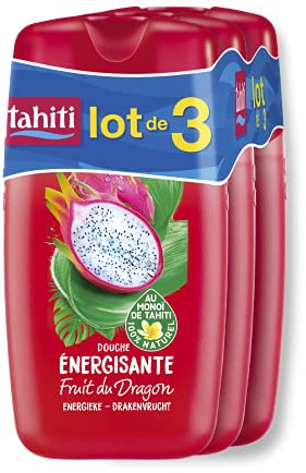 Tahiti Gel Douche Fruit du Dragon Energisante Enrichi au Monoï de Tahiti 100% Naturel, 250 ml - Lot de 3