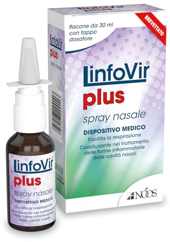 Nóos LinfoVir Plus Spray Nasale Decongestionante con Resveratrolo 30ml Soluzione Salina Spray Nasale Bambini Adulti Favorisce Detersione e Pulizia Naso Sensazione di Freschezza