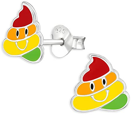 Monkimau Kinderohrringe Kaka Emoji Ohrstecker aus 925 Sterling Silber bunt emailliert