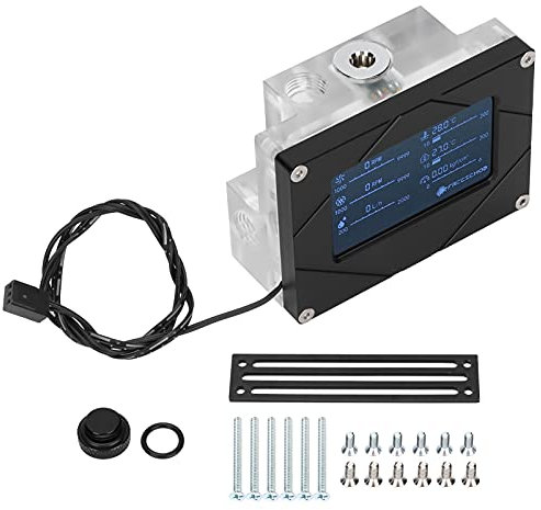 Sorandy Wasserkühlungs-Durchflussmesser, G1/4 Wasserkühlungs-Durchflussmesser-Anzeige mit Digitalem Bildschirm, Durchflussmesser-Anzeige für PC-Wasserkühlsystem Wasserdurchfluss-Temperaturüberwachung
